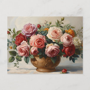 Vintage Roses Still Life Bouquet Postcard