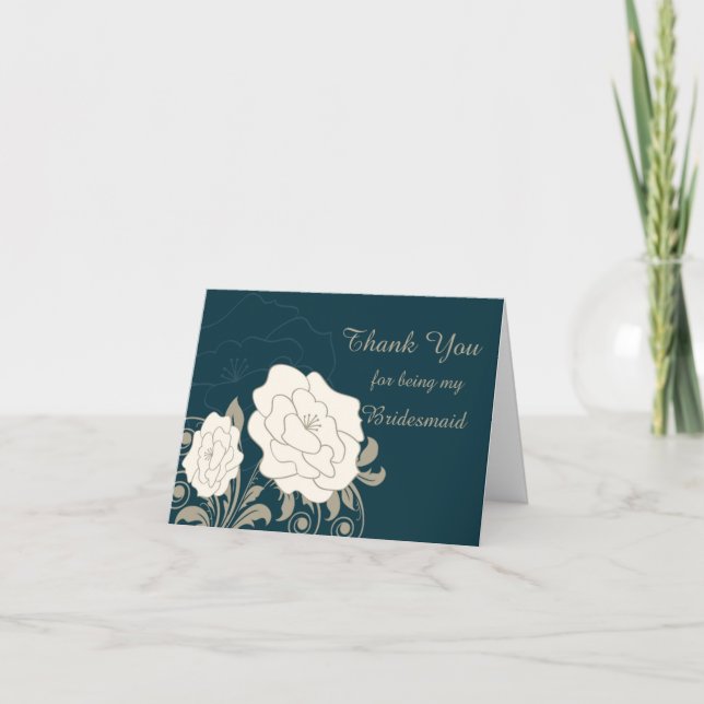 Vintage roses & swirls Bridesmaid Thank You card (Front)