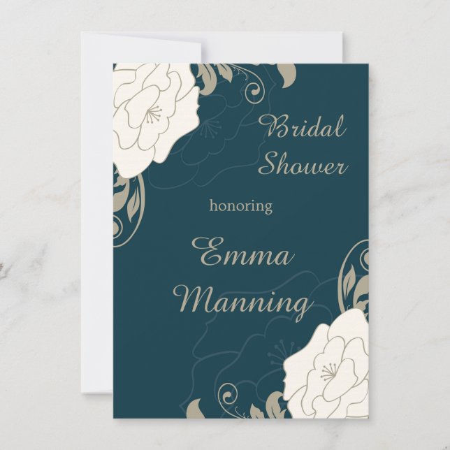 Vintage roses, swirls on teal Bridal Shower Invitation (Front)