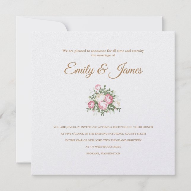 Vintage Roses Temple Wedding Reception Invitation (Front)