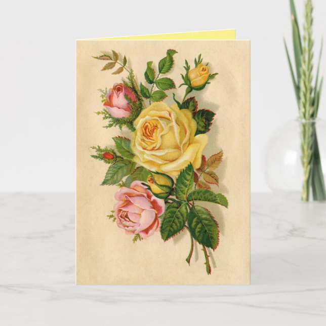 Vintage Roses Thank-You Greeting Card (Front)