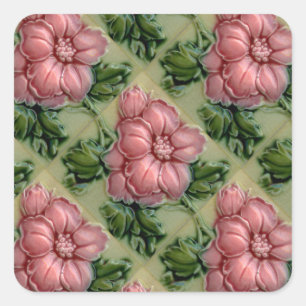 Vintage Roses Tile Design Arts Crafts Art Nouveau Square Sticker