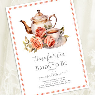 Vintage Roses Time for Tea Bridal Shower Invitation