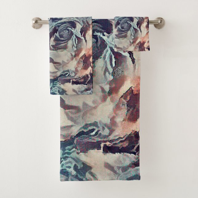 Vintage roses , vintage bath towel set (Insitu)