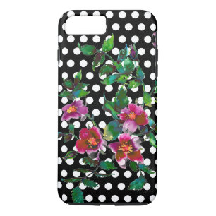 Vintage Roses watercolor pink roses polka dots iPhone 8 Plus/7 Plus Case