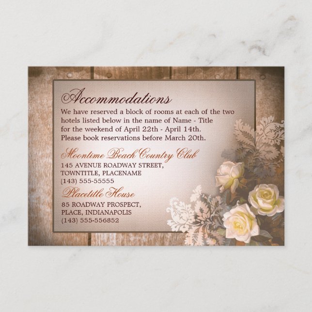 vintage roses wedding accommodations card (Front)
