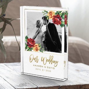 Vintage Roses Wedding Keepsake Newlyweds Photo Block