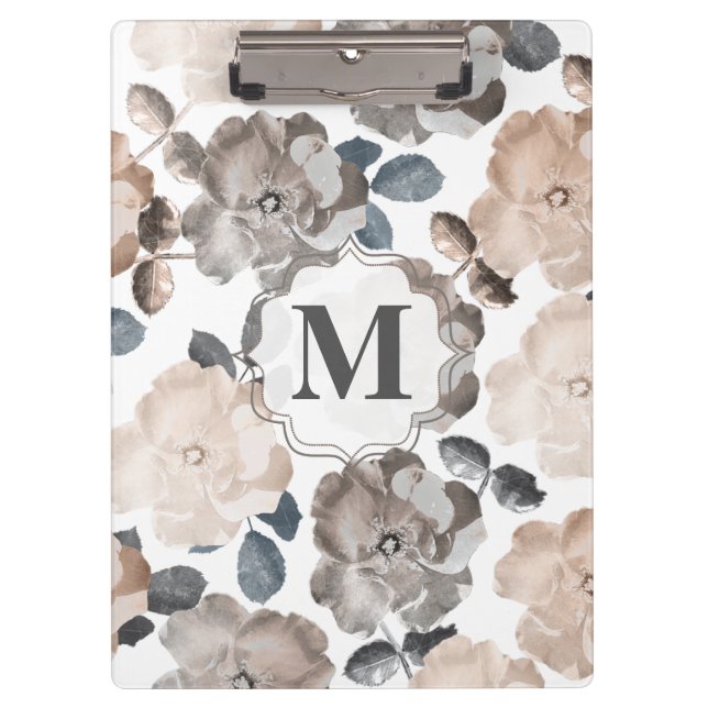 Vintage Roses Wedding Monogram Clip Board (Front)