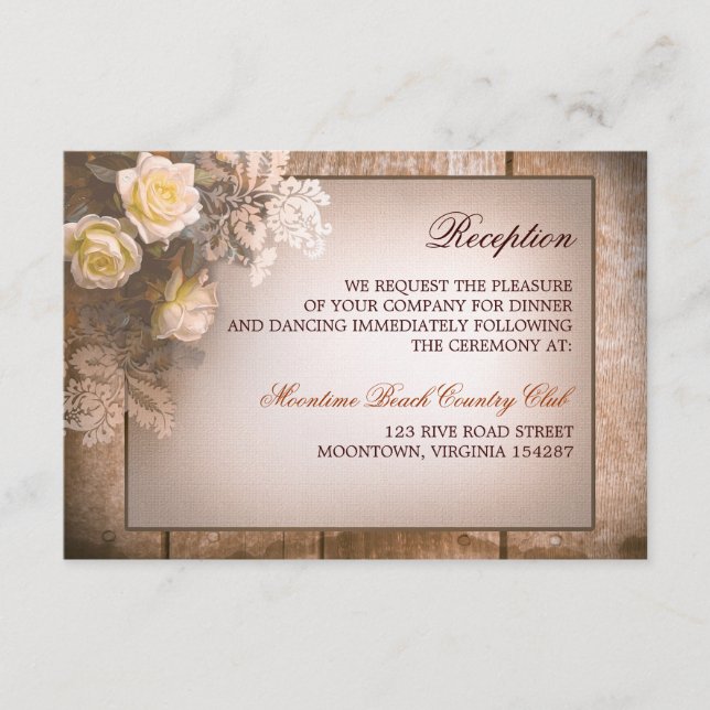vintage roses wedding reception design enclosure card (Front)