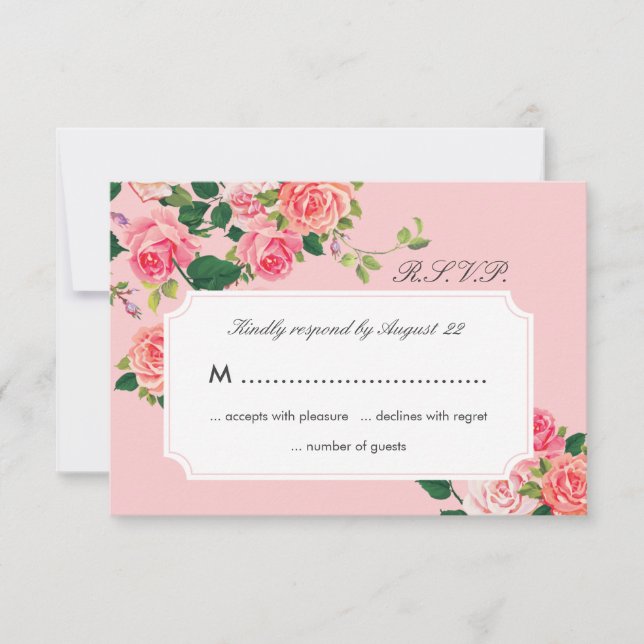 Vintage Roses Wedding RSVP Card (Front)
