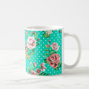 Vintage Roses White Polkadots Whimsical Pattern Coffee Mug