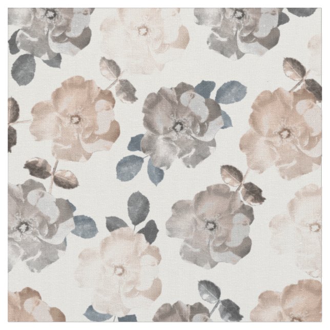 Vintage Roses White Repeating Pattern Cotton Fabric (Close Up)