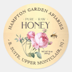 Vintage Roses with bee Honey Label Gold Gradient