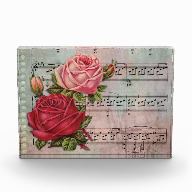 Vintage Roses with Music Notes Photo Block (Front)