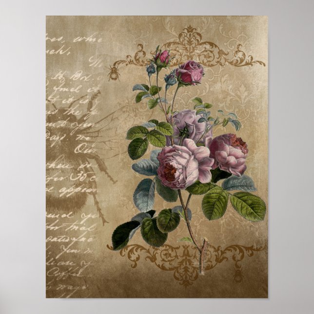 Vintage Roses with Script. Poster (Front)