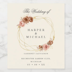 vintage roses wreath personalised wedding wine lab label
