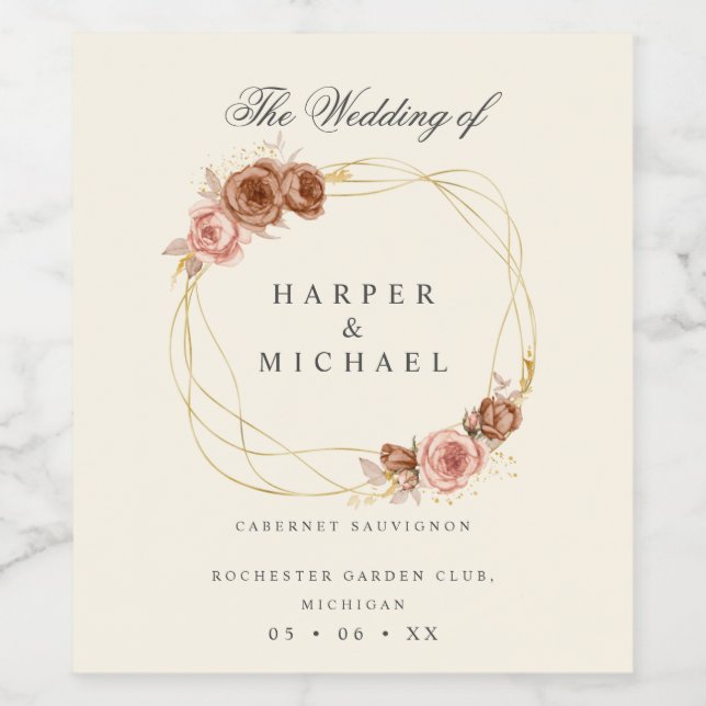 vintage roses wreath personalised wedding wine lab label (Single Label)