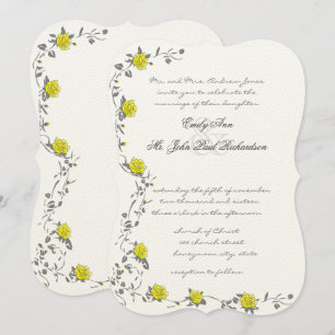 Vintage Roses Yellow and Grey Wedding Invitation