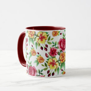 Vintage roses, yellow and rose red, mug