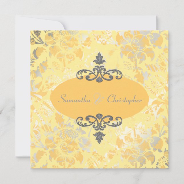 Vintage Roses + Yellow/Grey invitations (Front)