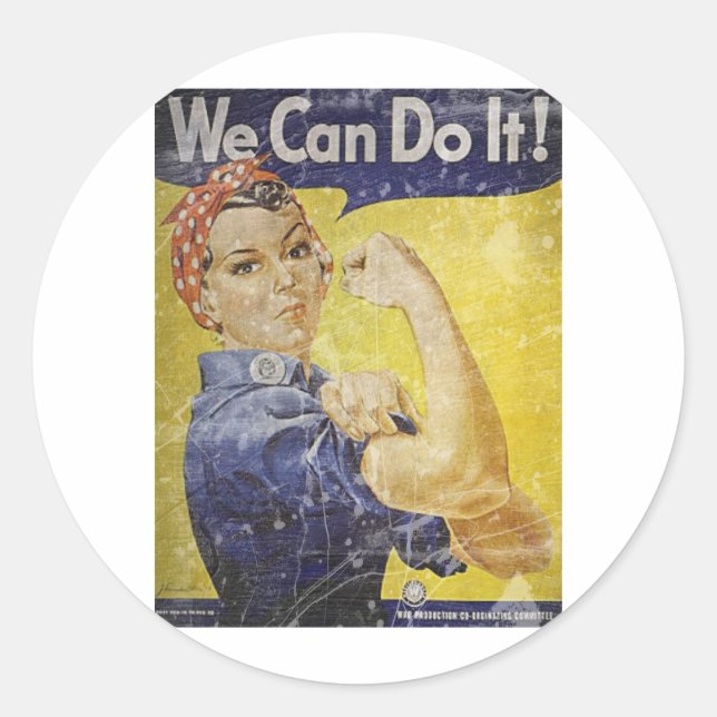 Vintage Rosie The Riveter Classic Round Sticker (Front)