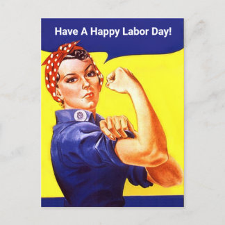 Vintage Rosie the riveter Happy Labour Day PC Holiday Postcard