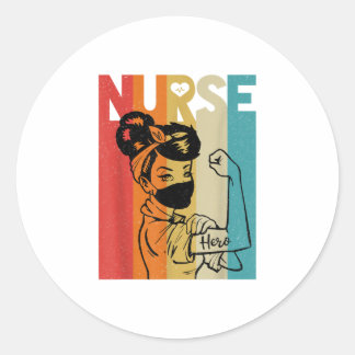Vintage Rosie The Riveter Nurse Face Mask Ed Classic Round Sticker