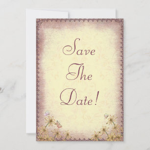 Vintage Rosy Brown Floral Wedding Save The Date Invitation