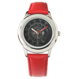 Vintage Rotary Phone Dial Red Kid's Watch
