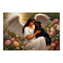 Vintage Rottweiler Angel Dog Art