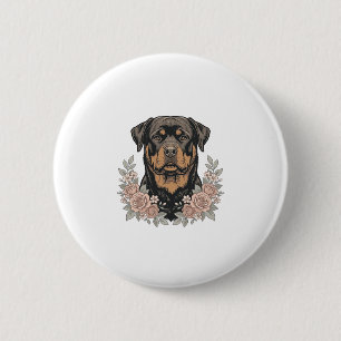 Vintage Rottweiler Floral Portrait Shirt Design_1 6 Cm Round Badge
