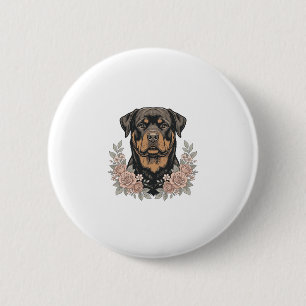 Vintage Rottweiler Floral Portrait Shirt Design_1 6 Cm Round Badge