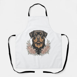 Vintage Rottweiler Floral Portrait Shirt Design_1 Apron