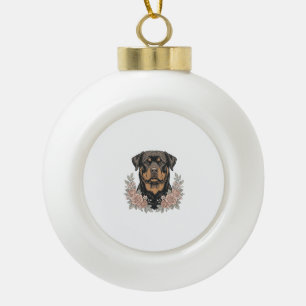 Vintage Rottweiler Floral Portrait Shirt Design_1 Ceramic Ball Christmas Ornament