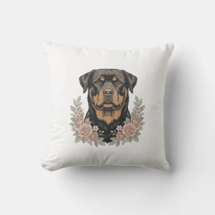 Vintage Rottweiler Floral Portrait Shirt Design_1 Cushion