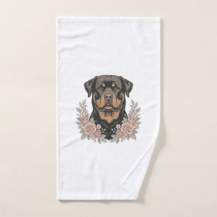 Vintage Rottweiler Floral Portrait Shirt Design_1 Hand Towel