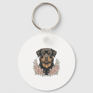 Vintage Rottweiler Floral Portrait Shirt Design_1 Key Ring