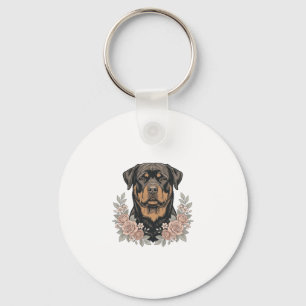 Vintage Rottweiler Floral Portrait Shirt Design_1 Key Ring