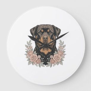 Vintage Rottweiler Floral Portrait Shirt Design_1 Large Clock