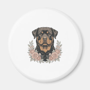Vintage Rottweiler Floral Portrait Shirt Design_1 Magnet
