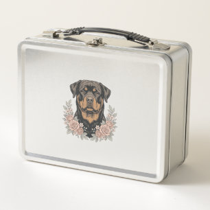 Vintage Rottweiler Floral Portrait Shirt Design_1 Metal Lunch Box