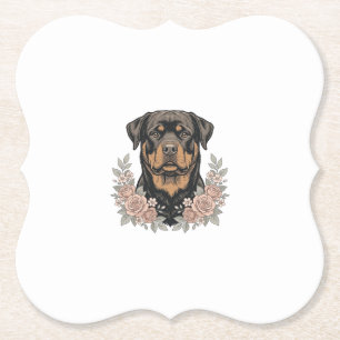 Vintage Rottweiler Floral Portrait Shirt Design_1 Paper Coaster
