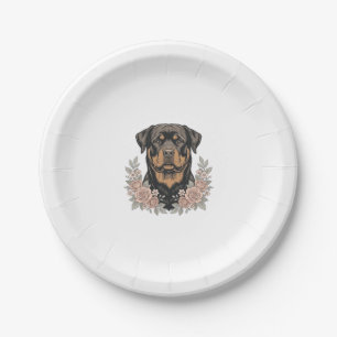 Vintage Rottweiler Floral Portrait Shirt Design_1 Paper Plate