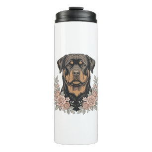 Vintage Rottweiler Floral Portrait Shirt Design_1 Thermal Tumbler