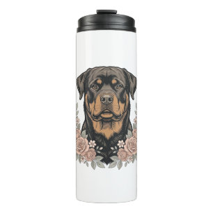 Vintage Rottweiler Floral Portrait Shirt Design_1 Thermal Tumbler