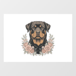 Vintage Rottweiler Floral Portrait Shirt Design_1 Window Cling