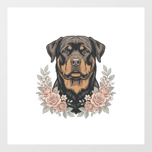 Vintage Rottweiler Floral Portrait Shirt Design_1 Window Cling