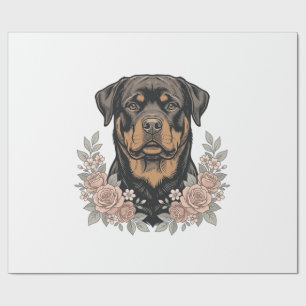 Vintage Rottweiler Floral Portrait Shirt Design_1 Wrapping Paper