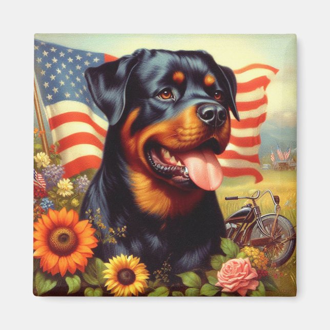 Vintage Rottweiler Painting Magnet (Front)
