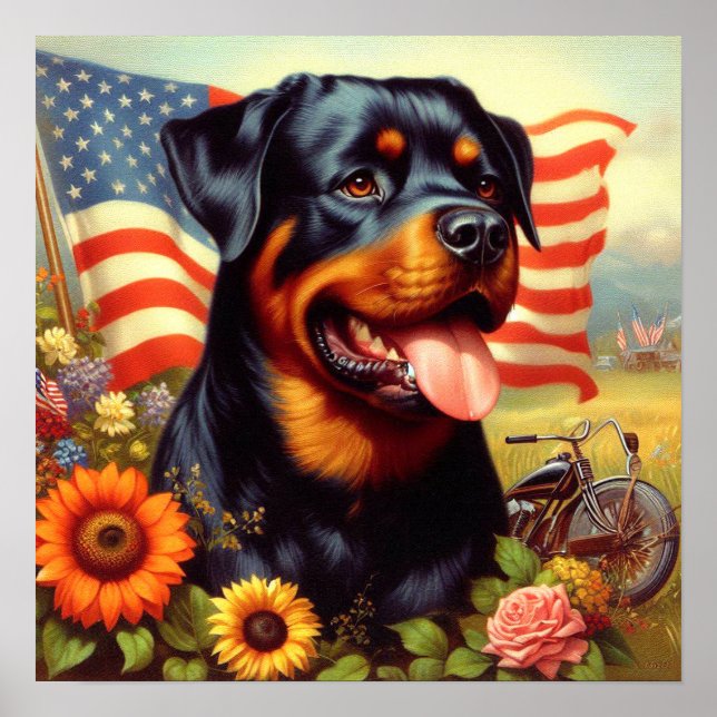 Vintage Rottweiler Painting Poster (Front)